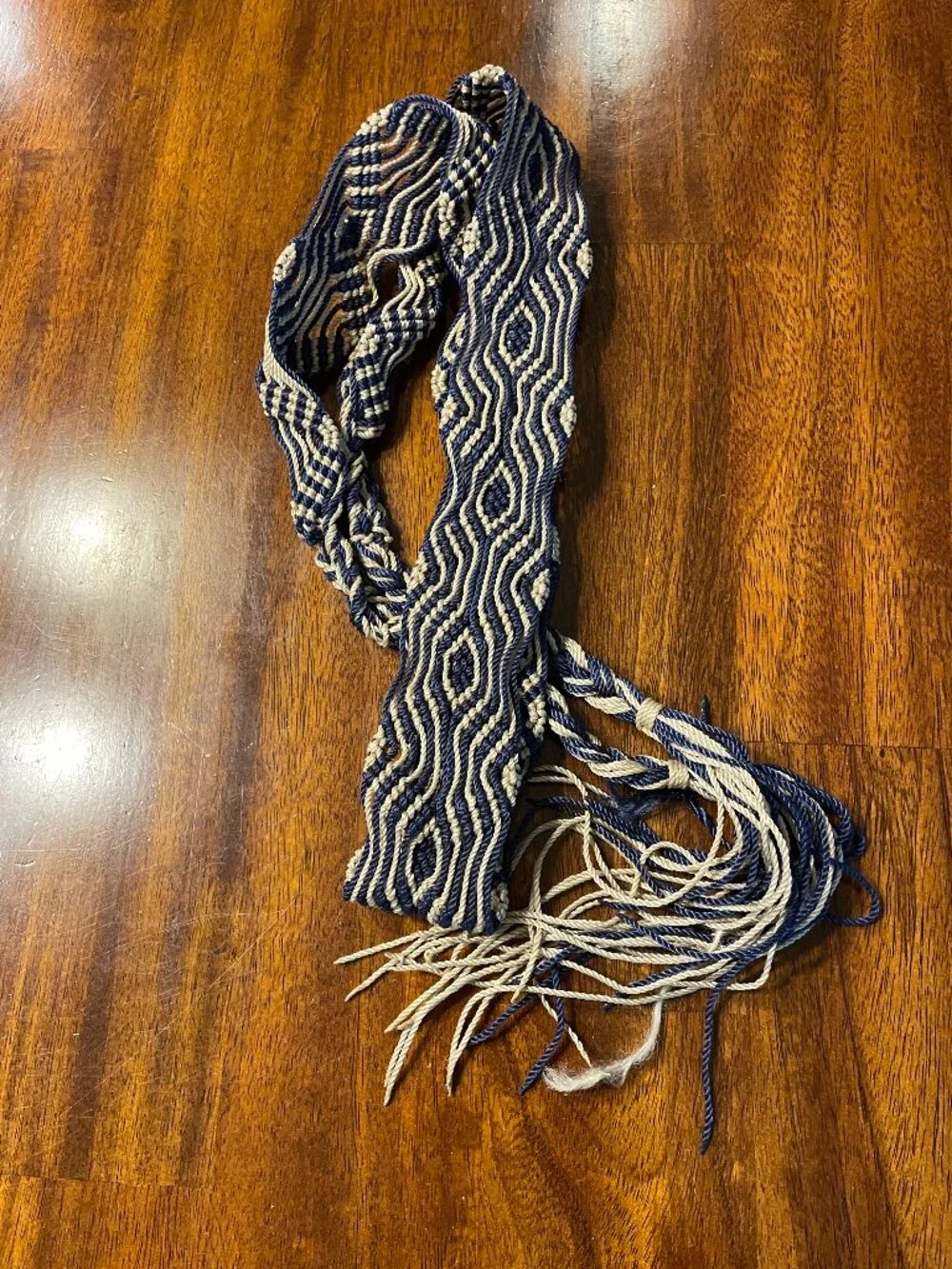Woven Women's Tan & Navy Tie Belt Rope Braided Design 54